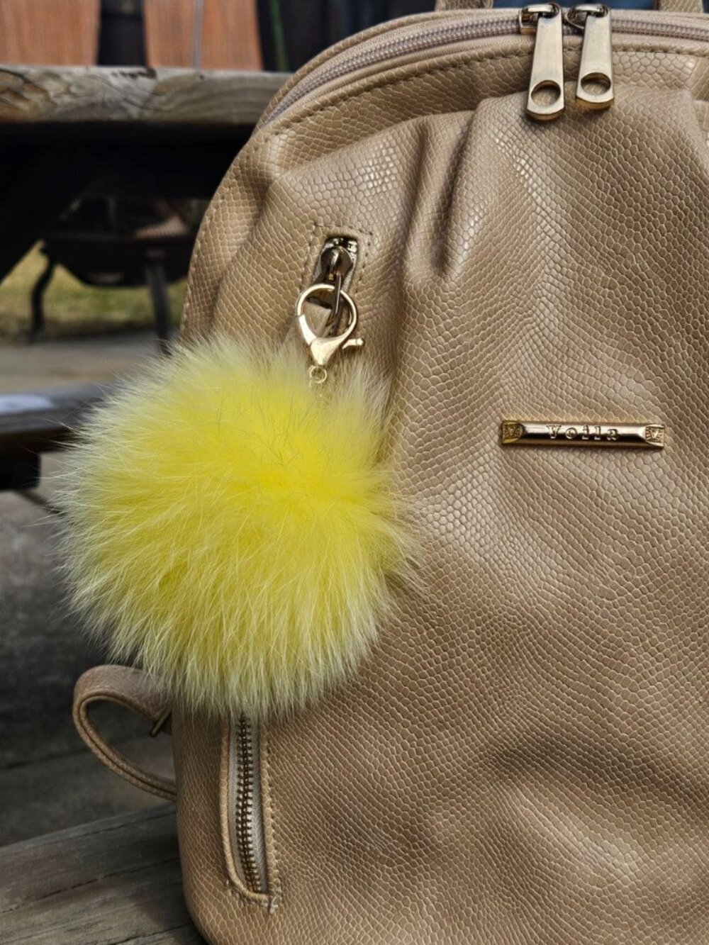 Yellow Real Fox Fur Keychain, Soft Fur Bag Charm - Picture 3 of 3